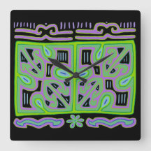 Kuna-indian musiklåda Mola väggklocka