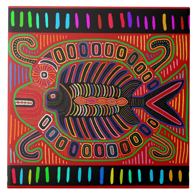 Kuna Indian Pescado Mola Kakelplatta (Framsidan)