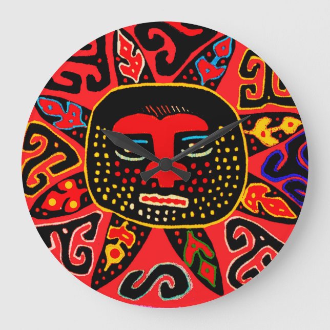 Kuna Indian Rund Väggklocka - Del Sol Väggklocka (Framsida)