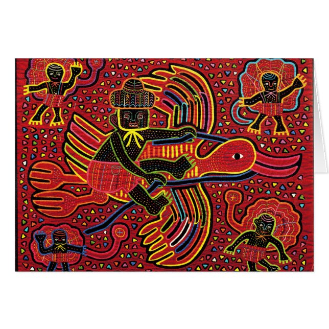 Kuna Indian Stork Bringing Baby Design Hälsningskort (Framsidan Horizontal)