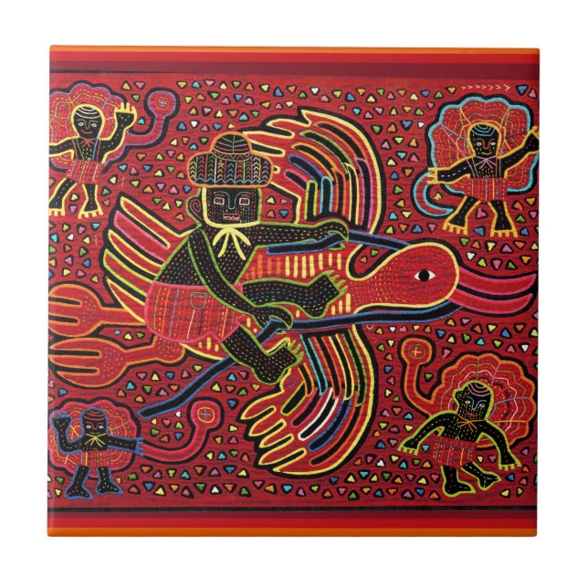 Kuna Indian Stork Bringing Baby Design Kakelplatta (Framsidan)