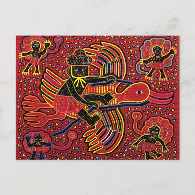 Kuna Indian Stork Bringing Baby Design Vykort (Framsida)