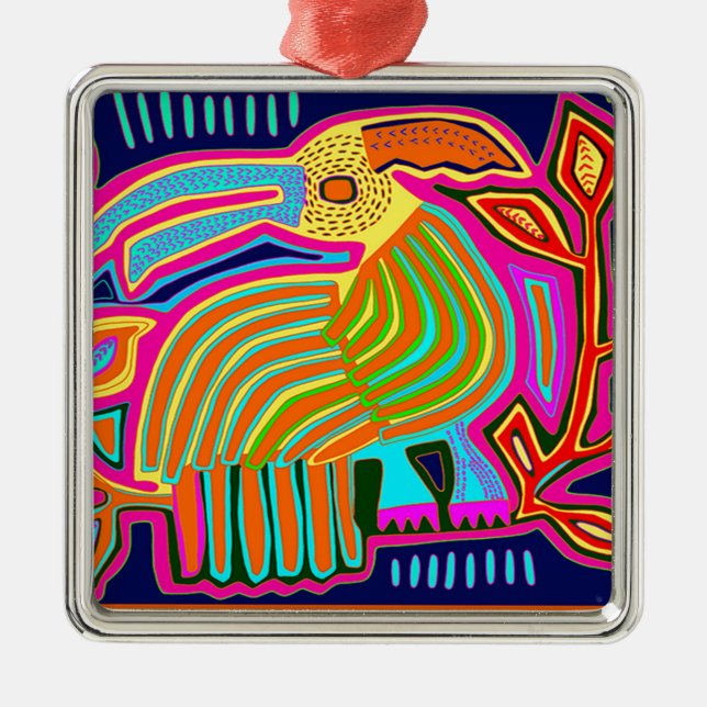 Kuna-indianer Mola-kollage Julgransprydnad Metall (Framsidan)