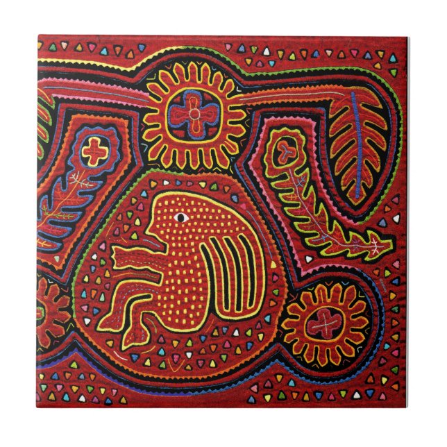 Kuna-indianflicka på cykel kakelplatta (Framsidan)