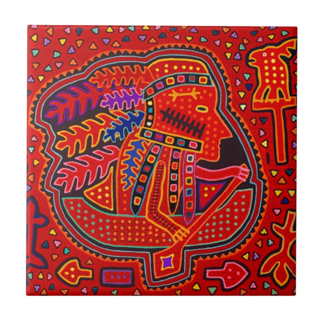 Kuna-indianman i kanot kakelplatta (Framsidan)