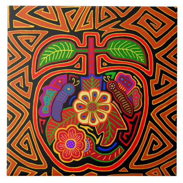 Kuna Indisk Söt Äpple Mola Kakelplatta (Framsidan)