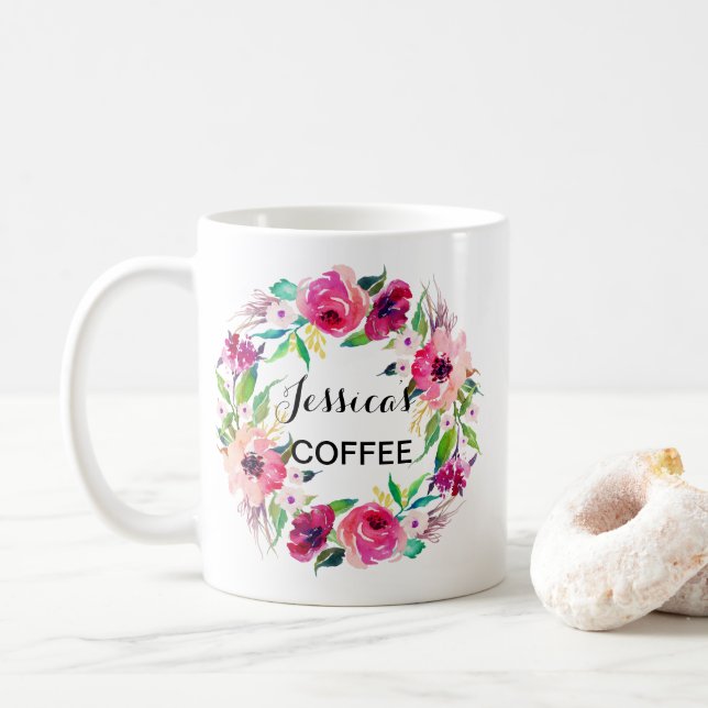 Kundanpassad Namn Mugg, Personlig Namn Mugg, Blomm Kaffemugg (Med munk)