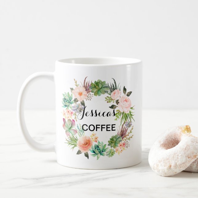 Kundanpassad Namn Mugg, Personlig Namn Mugg, Blomm Kaffemugg (Med munk)