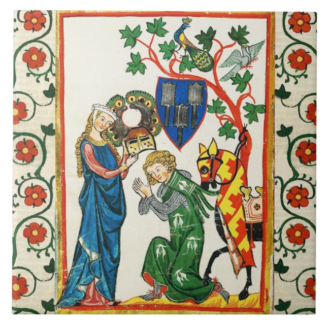 KUNDE VARA MÖRDA AV HANS DAM, MEDIEVAL MINIATURE KAKELPLATTA (Framsidan)