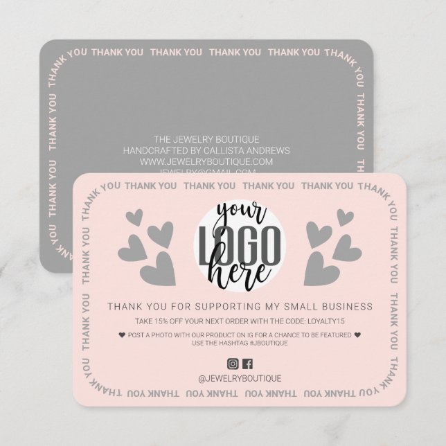 Kundens Tack för Logotyp av unika Rosa Gräns Heart (Fram/baksida)