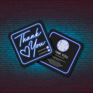 Kundens Tack för Retro Neon Blue Lighted Sign Fyrkantigt Visitkort