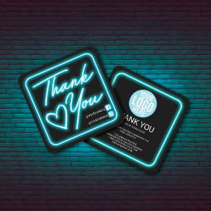 Kundens Tack för Retro Neon Teal Lighted Sign Fyrkantigt Visitkort