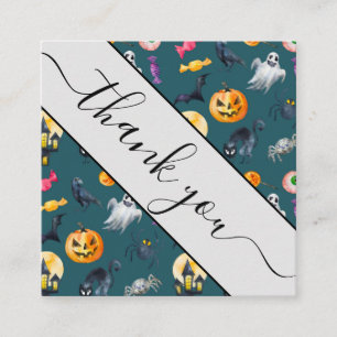 Kundens Tack för Watercolor Halloween Monsters Fyrkantigt Visitkort