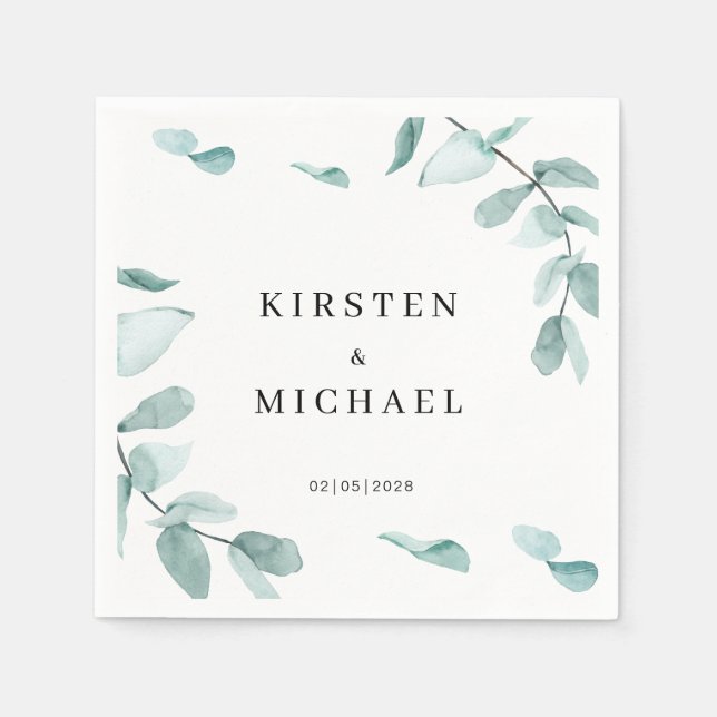 Kundenspezifisch Elegant Eukalyptus Grün Weiß Pappersservett (Framsidan)