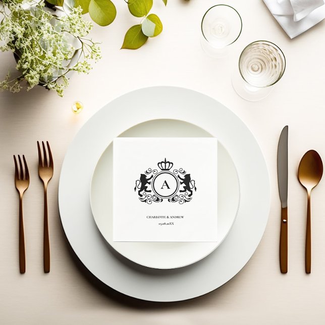 Kundenspezifisch Logotyp Monogramm Wappen Löwen Pappersservett (Skapare uppladdad)