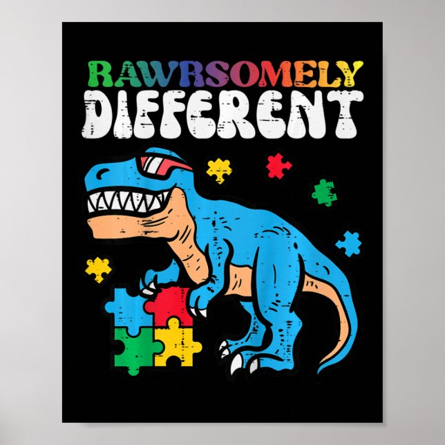 Kundernas autism Medvetenhet om Dino Rawrely Diffe Poster (Framsidan)