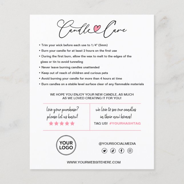 Kundinstruktion för ljusvård Infoga Tack Flygblad (Framsidan)