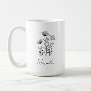 Kundnamn för Wildblommor, svart hand-teckning Kaffemugg