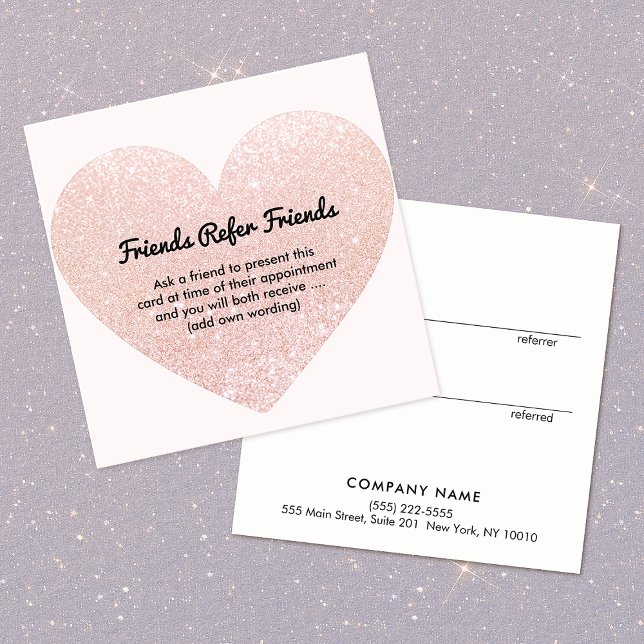 Kundreferenskort för Cute Rosa Glitter Heart Rabattkort (Skapare uppladdad)
