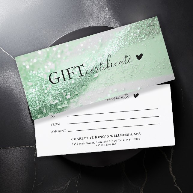 Kundspecifik, grönt-silver glitter, företag (Customer specific, trendy, green-silver, glitter, business gift certificate.)