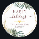 Kundspecifik jul, botanisk runt klistermärke<br><div class="desc">Glad helg! Modern,  botanisk design i guld grönt. Redigera produkten på några minuter. Genom "ytterligare anpassning" kan typsnitt,  färg och befattningar anpassas.</div>