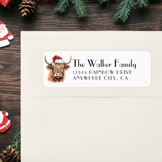 Kundspecifik, julklapp med Santa Hat Returadress Etikett (Christmas Cow Label Sticker)