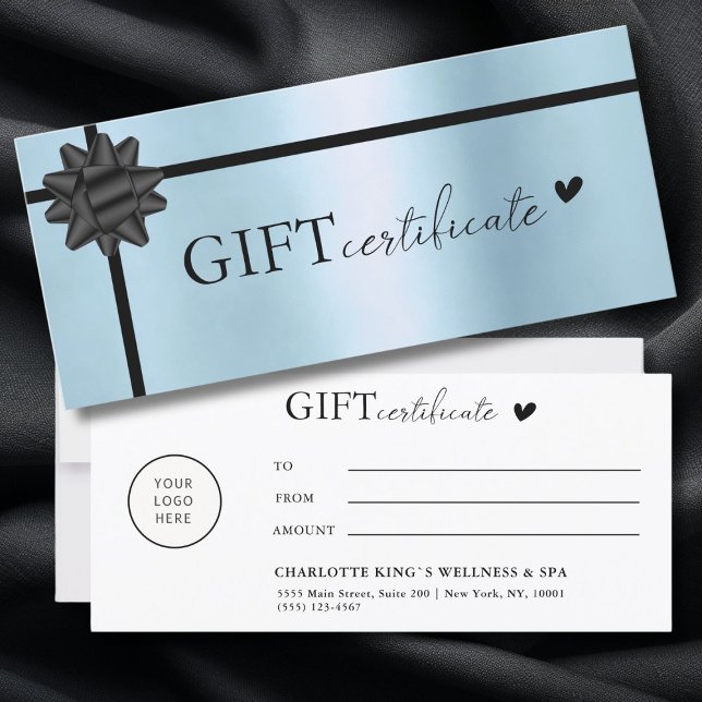 Kundspecifikt, Logotyp - företagscertifikat (Customer specific, Logo, Salon, Blue-Black, Ribbon, Business Gift Certificate.)