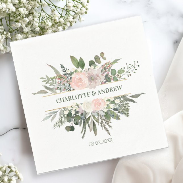 Kundspecifikt, monogram, blommigt bröllop napki pappersservett (Skapare uppladdad)