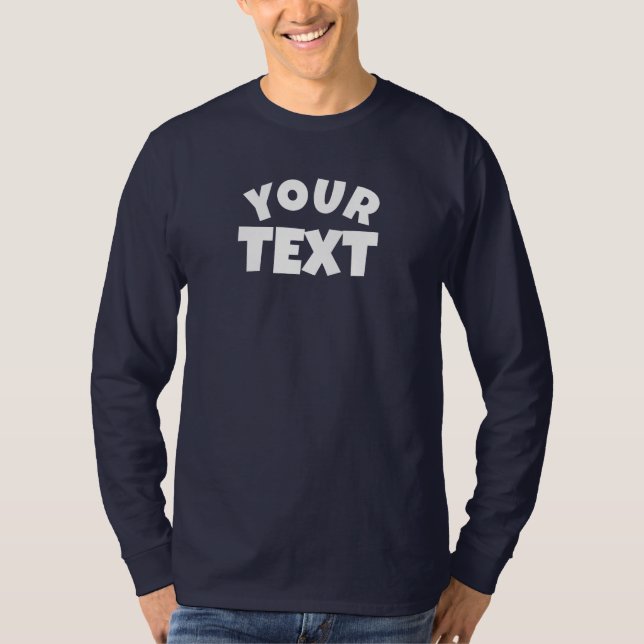 Kundtext Namn Herrar Långärmad Marinblå T Shirt (Framsida)