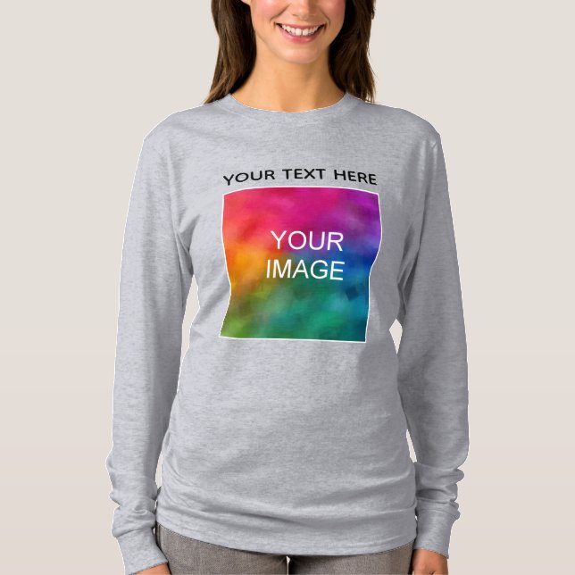 Kundtextbild Färg Womens Långärmad Grått T Shirt (Framsida)