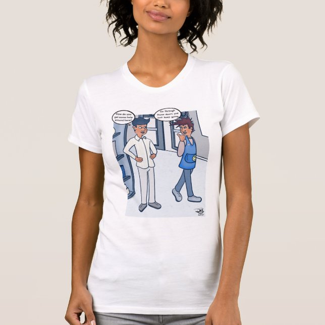 Kundtjänst, Tecknad för kvinnor T-Shirt (Framsida)