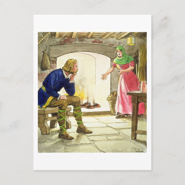 Kung Alfred (849-99) som bränner kakorna från Peep Vykort (Framsida)