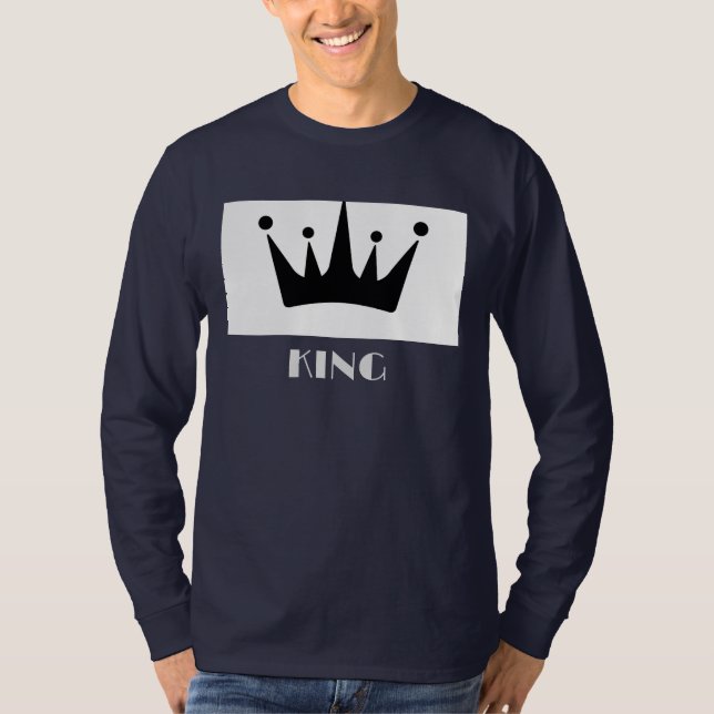 Kung Anpassningsbar Text Krona Bild, blå Långärmad T Shirt (Framsida)