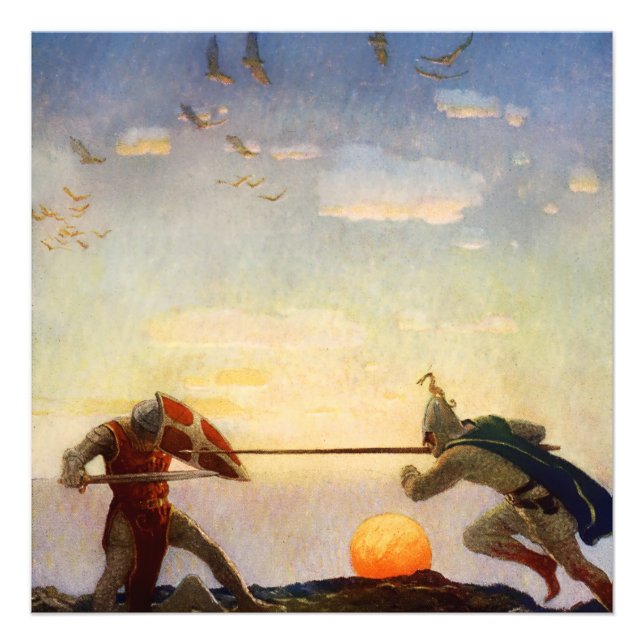 "Kung Arthur och Herr Mordred död" av NC Wyeth Fototryck (Framsidan)