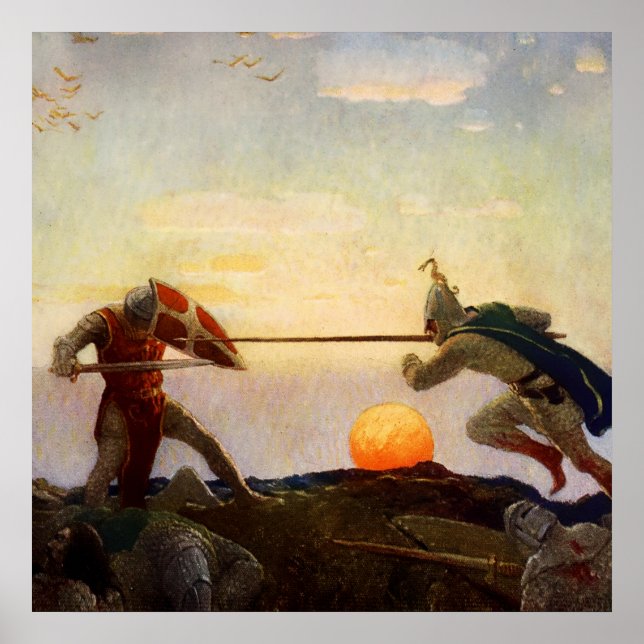 "Kung Arthur och Herr Mordred död" av NC Wyeth Poster (Framsidan)