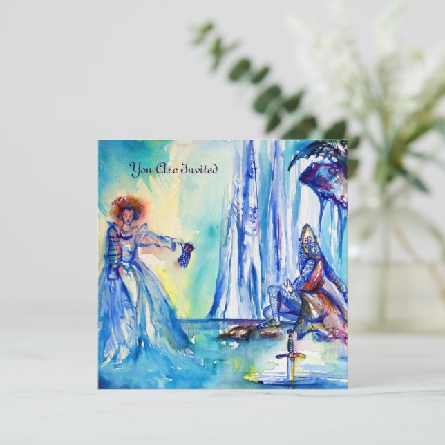 KUNG ARTHUR, SJÖJUNGFRUN OCH EXCALIBUR guld Inbjudningar (Stående Fram)