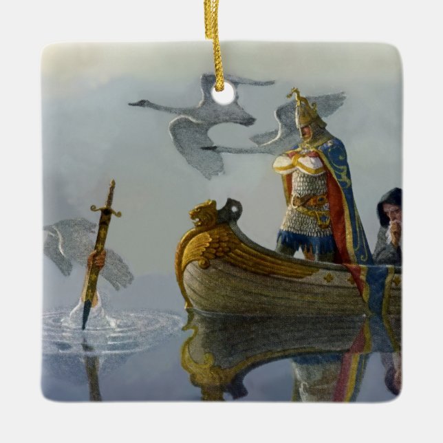“Kung Arthur tar svärdet” av NC Wyeth Julgransprydnad Keramik (Framsida)