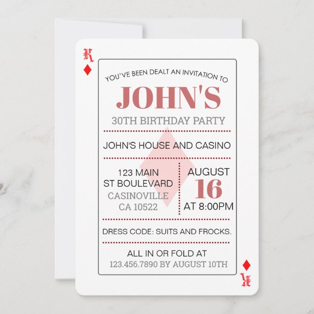 Kung av Diamonds Casino Poker-spelkort Inbjudningar (Framsida)