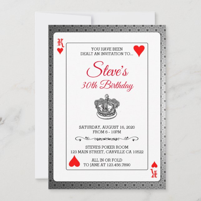 Kung av Hearts Poker-kort för födelsedagsdagen i I Inbjudningar (Framsida)