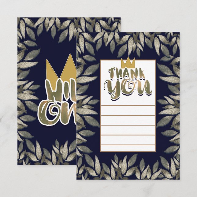 Kung av vilda saker ETT 1-års födelsedag Tack Inbjudningar (Fram/baksida)