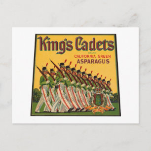 Kung Cadets Asparagus Vintage Låda-etikett Vykort