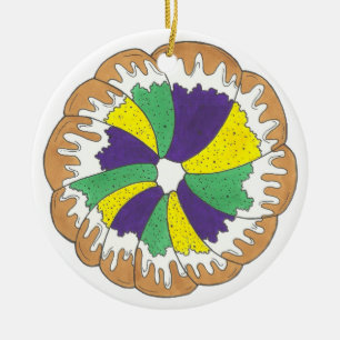 Kung Cake New Orleans NOLA Mardi Gras Carnival Julgransprydnad Keramik