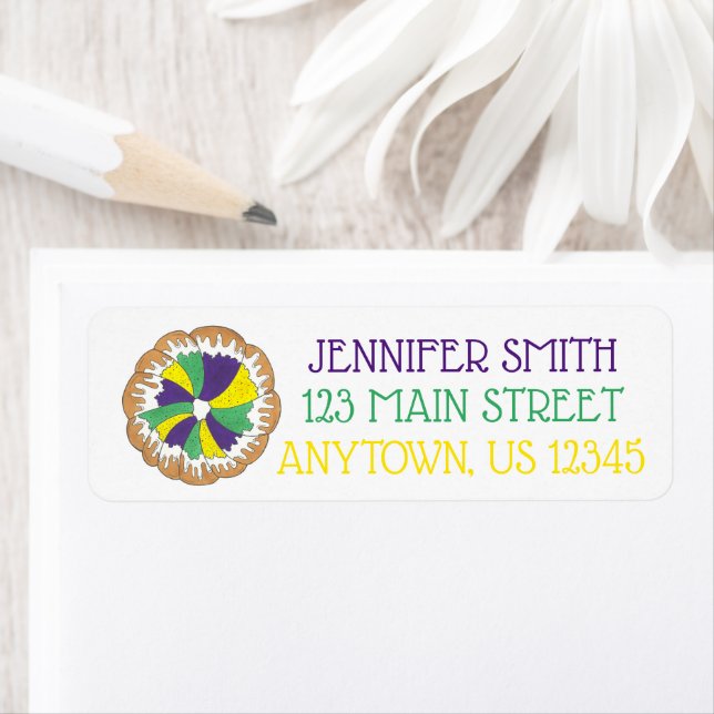 Kung Cake New Orleans NOLA Mardi Gras Carnival Returadress Etikett (Insitu)