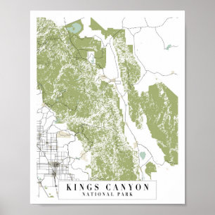 Kung Canyon nationalpark Retro Street Karta Poster