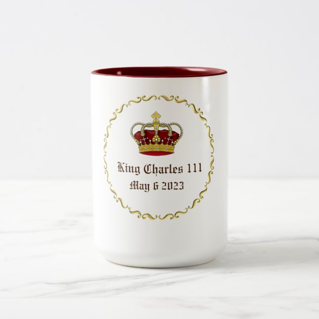 Kung Charles 111 Coronation Krona 2-tonkaffe Två-Tonad Mugg (Center)