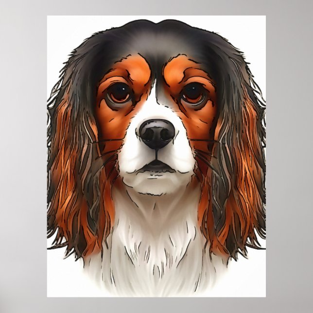 Kung Charles Cavalier spanel Pet Porträtt Poster (Framsidan)