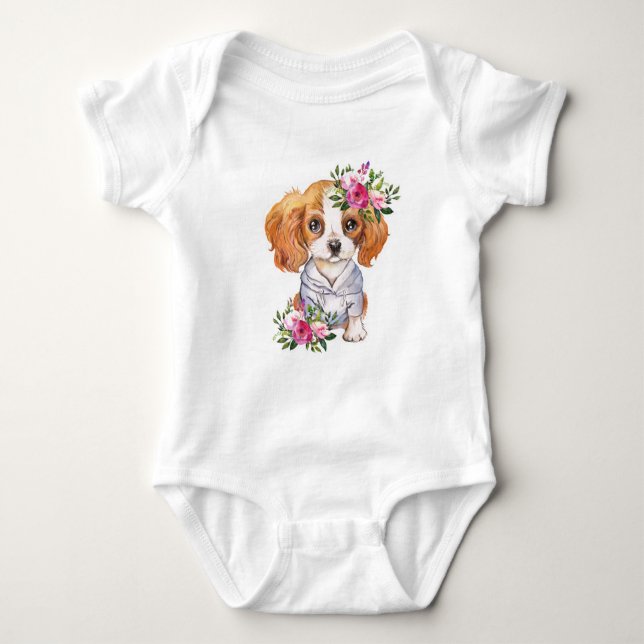 Kung Charles Cavalier Valp Baby-bodysuit T Shirt (Framsida)