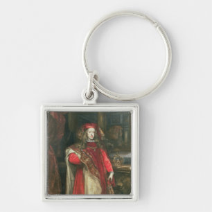 Kung Charles II av Spanien Fyrkantig Silverfärgad Nyckelring