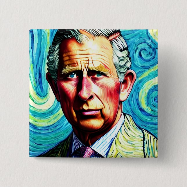 Kung Charles III 15 cm Square Badge Knapp (Framsida)