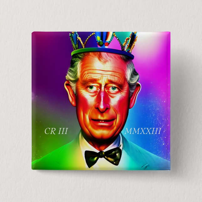 Kung Charles III 15 cm Square Badge Knapp (Framsida)
